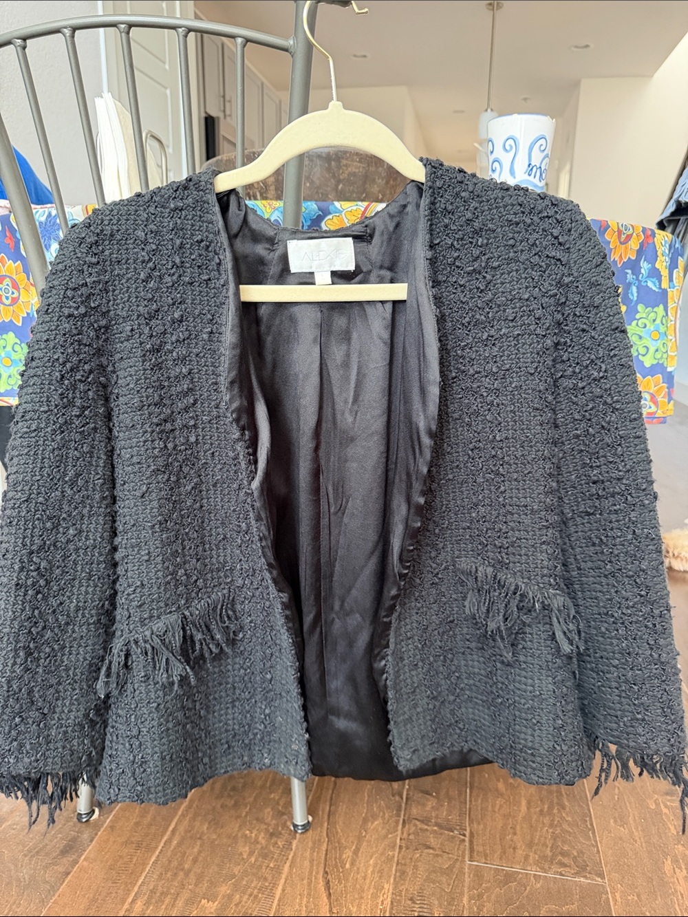 Black Textured Open-Front Fringe Cardigan Jacket